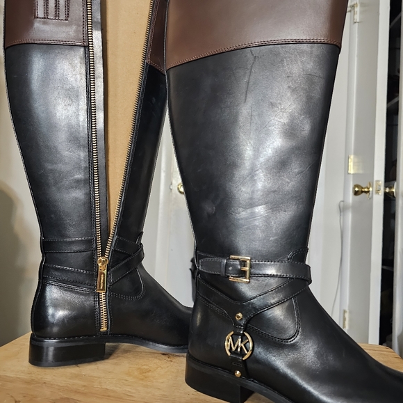 color block black & brown, tall equestrian styled boots, size5/5 - Picture 3 of 5